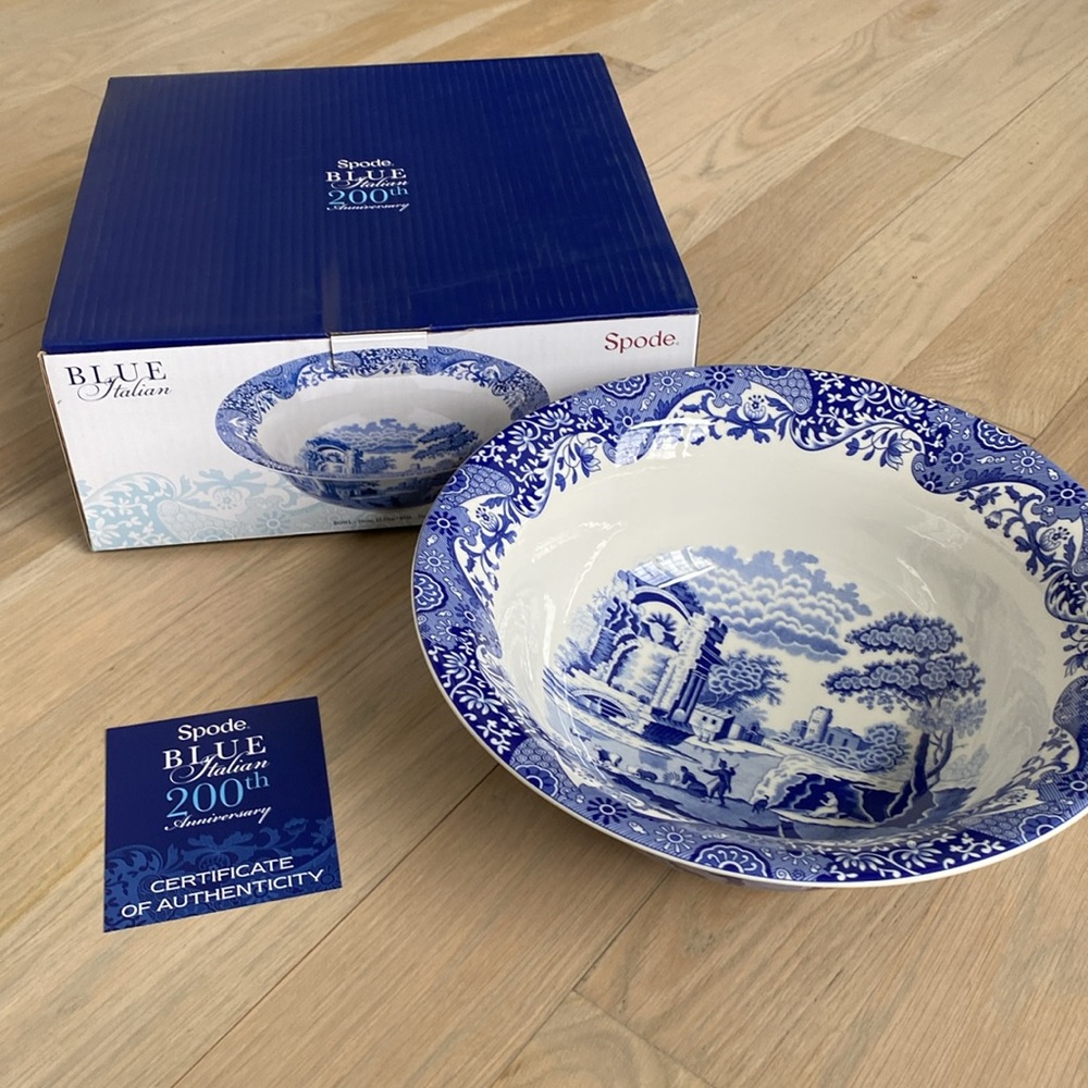 Spode Blue Italian 200th Anniversary Footed Punch Bowl